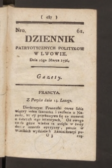 Dziennik Patryotycznych Politykow we Lwowie. 1796, nr 62