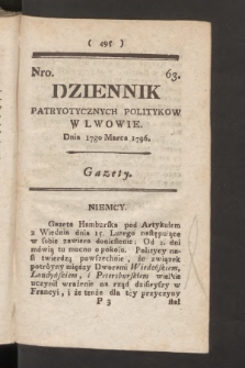 Dziennik Patryotycznych Politykow we Lwowie. 1796, nr 63