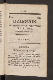 Dziennik Patryotycznych Politykow we Lwowie. 1796, nr 64
