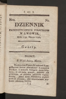 Dziennik Patryotycznych Politykow we Lwowie. 1796, nr 70