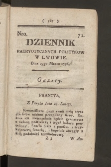 Dziennik Patryotycznych Politykow we Lwowie. 1796, nr 72