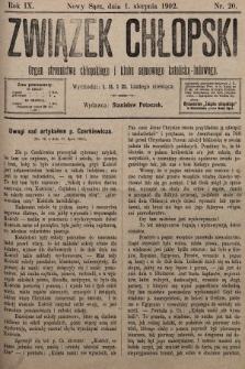 Związek Chłopski : organ stronnictwa chłopskiego i klubu sejmowego katolicko-ludowego. 1902, nr 20