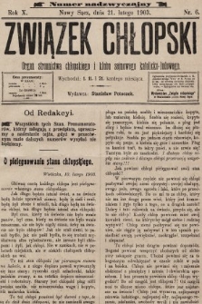 Związek Chłopski : organ stronnictwa chłopskiego i klubu sejmowego katolicko-ludowego. 1903, nr nadzwyczajny