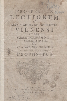 Prospectus Lectionum in Alma Universitate et Academia Vilnensi. 1783-1784