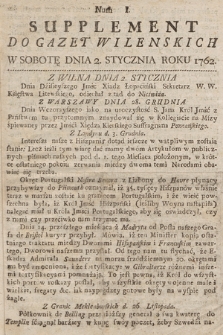 Supplement do Gazet Wilenskich. 1762, nr I