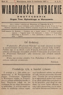 Wiadomości Rybackie : dwutygodnik Organ Tow. Rybackiego w Warszawie. 1927, nr 4, 5, 6