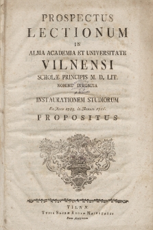 Prospectus Lectionum in Alma Universitate et Academia Vilnensi. 1785-1786