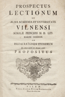 Prospectus Lectionum in Alma Universitate et Academia Vilnensi. 1786-1787