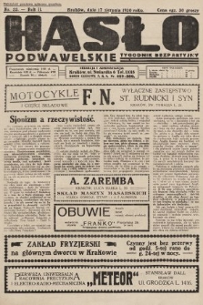 Hasło Podwawelskie : tygodnik bezpartyjny. 1930, nr 33