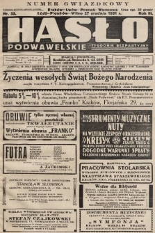 Hasło Podwawelskie : tygodnik bezpartyjny. 1931, nr 52