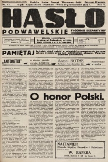 Hasło Podwawelskie : tygodnik bezpartyjny. 1933, nr 43 (nakład drugi po konfiskacie)