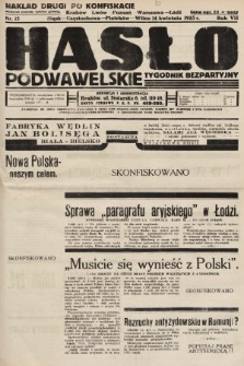 Hasło Podwawelskie : tygodnik bezpartyjny. 1935, nr 15