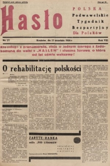 Hasło Podwawelskie : tygodnik bezpartyjny. 1936, nr 27