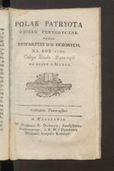 Polak Patryota : dzieło peryodyczne przez Towarzystwo Uczonych na Rok 1785, [T. 1], cz. 5