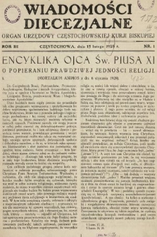 Wiadomości Diecezjalne : organ urzędowy Częstochowskiej Kurji Biskupiej. 1928, nr 1