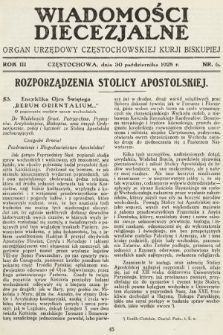 Wiadomości Diecezjalne : organ urzędowy Częstochowskiej Kurji Biskupiej. 1928, nr 6