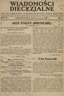 Wiadomości Diecezjalne : organ urzędowy Częstochowskiej Kurji Biskupiej. 1929, nr 1