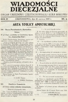Wiadomości Diecezjalne : organ urzędowy Częstochowskiej Kurji Biskupiej. 1929, nr 4