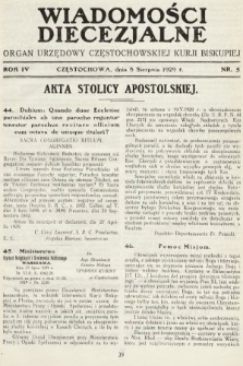 Wiadomości Diecezjalne : organ urzędowy Częstochowskiej Kurji Biskupiej. 1929, nr 5