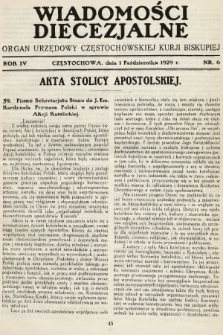 Wiadomości Diecezjalne : organ urzędowy Częstochowskiej Kurji Biskupiej. 1929, nr 6