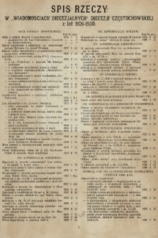 Wiadomości Diecezjalne : organ urzędowy Częstochowskiej Kurji Biskupiej. 1930, spis rzeczy