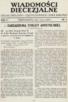 Wiadomości Diecezjalne : organ urzędowy Częstochowskiej Kurji Biskupiej. 1930, nr 2