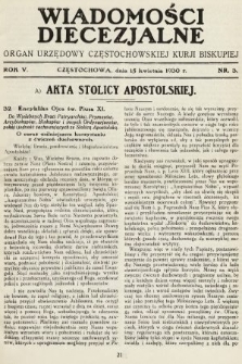 Wiadomości Diecezjalne : organ urzędowy Częstochowskiej Kurji Biskupiej. 1930, nr 3