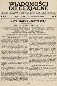 Wiadomości Diecezjalne : organ urzędowy Częstochowskiej Kurji Biskupiej. 1930, nr 5