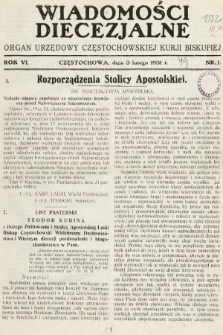 Wiadomości Diecezjalne : organ urzędowy Częstochowskiej Kurji Biskupiej. 1931, nr 1