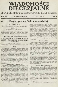 Wiadomości Diecezjalne : organ urzędowy Częstochowskiej Kurji Biskupiej. 1931, nr 2