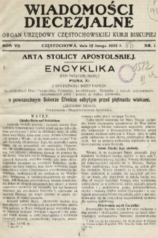 Wiadomości Diecezjalne : organ urzędowy Częstochowskiej Kurji Biskupiej. 1932, nr 1