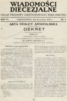 Wiadomości Diecezjalne : organ urzędowy Częstochowskiej Kurji Biskupiej. 1932, nr 2