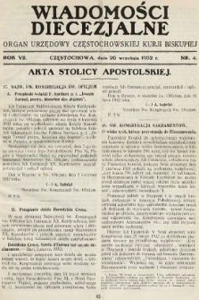 Wiadomości Diecezjalne : organ urzędowy Częstochowskiej Kurji Biskupiej. 1932, nr 4