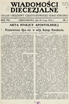 Wiadomości Diecezjalne : organ urzędowy Częstochowskiej Kurji Biskupiej. 1933, nr 1