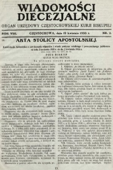 Wiadomości Diecezjalne : organ urzędowy Częstochowskiej Kurji Biskupiej. 1933, nr 2