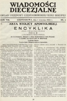 Wiadomości Diecezjalne : organ urzędowy Częstochowskiej Kurji Biskupiej. 1933, nr 4