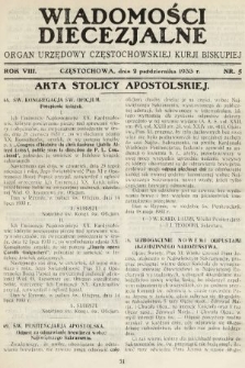 Wiadomości Diecezjalne : organ urzędowy Częstochowskiej Kurji Biskupiej. 1933, nr 5