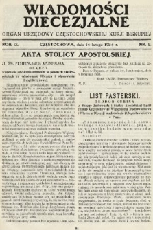 Wiadomości Diecezjalne : organ urzędowy Częstochowskiej Kurji Biskupiej. 1934, nr 2