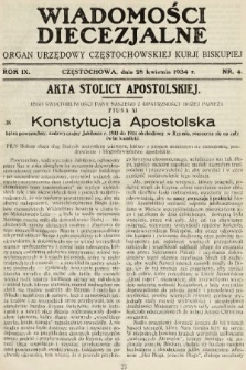Wiadomości Diecezjalne : organ urzędowy Częstochowskiej Kurji Biskupiej. 1934, nr 4