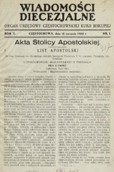 Wiadomości Diecezjalne : organ urzędowy Częstochowskiej Kurji Biskupiej. 1935, nr 1