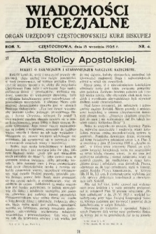 Wiadomości Diecezjalne : organ urzędowy Częstochowskiej Kurji Biskupiej. 1935, nr 4