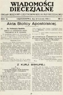 Wiadomości Diecezjalne : organ urzędowy Częstochowskiej Kurji Biskupiej. 1936, nr 3