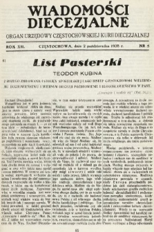 Wiadomości Diecezjalne : organ urzędowy Częstochowskiej Kurji Biskupiej. 1938, nr 5
