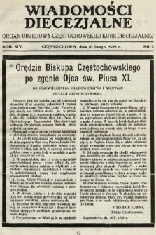 Wiadomości Diecezjalne : organ urzędowy Częstochowskiej Kurji Biskupiej. 1939, nr 2