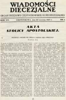 Wiadomości Diecezjalne : organ urzędowy Częstochowskiej Kurji Biskupiej. 1939, nr 3