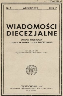Wiadomości Diecezjalne : organ urzędowy Częstochowskiej Kurii Diecezjalnej. 1947, nr 3