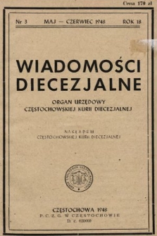 Wiadomości Diecezjalne : organ urzędowy Częstochowskiej Kurii Diecezjalnej. 1948, nr 3