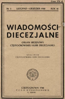 Wiadomości Diecezjalne : organ urzędowy Częstochowskiej Kurii Diecezjalnej. 1948, nr 5