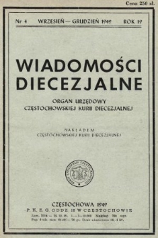 Wiadomości Diecezjalne : organ urzędowy Częstochowskiej Kurii Diecezjalnej. 1949, nr 4