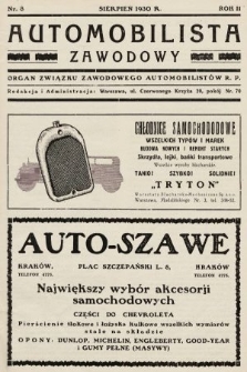 Automobilista Zawodowy : organ Związku Zawodowego Automobilistów R.P. 1930, nr 8